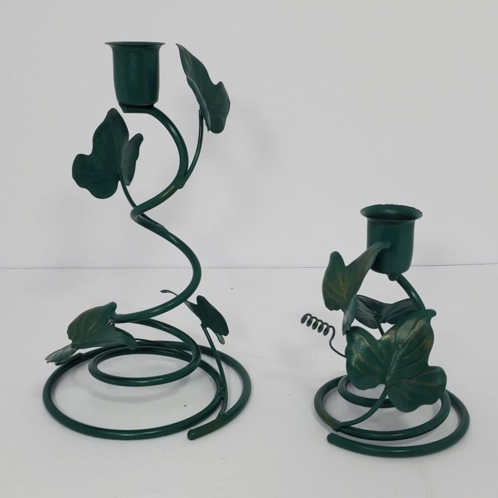 2 Pc. Set Candle Holders Green Metal